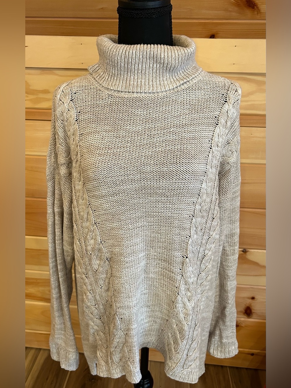 Old Navy Women's Cream Cable-Panel Turtleneck Sweater